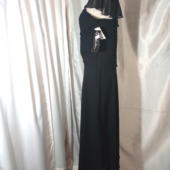 S.L Fashions Tag Maxi Dress, Black, Fohrmal Square Neck, Pleated, Sheer, 8 - Picture 5 of 15